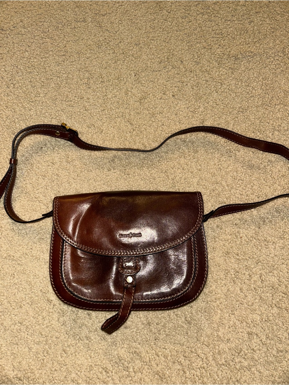 Gianni Conti Dark Brown Leather Saddle Crossbody Bag